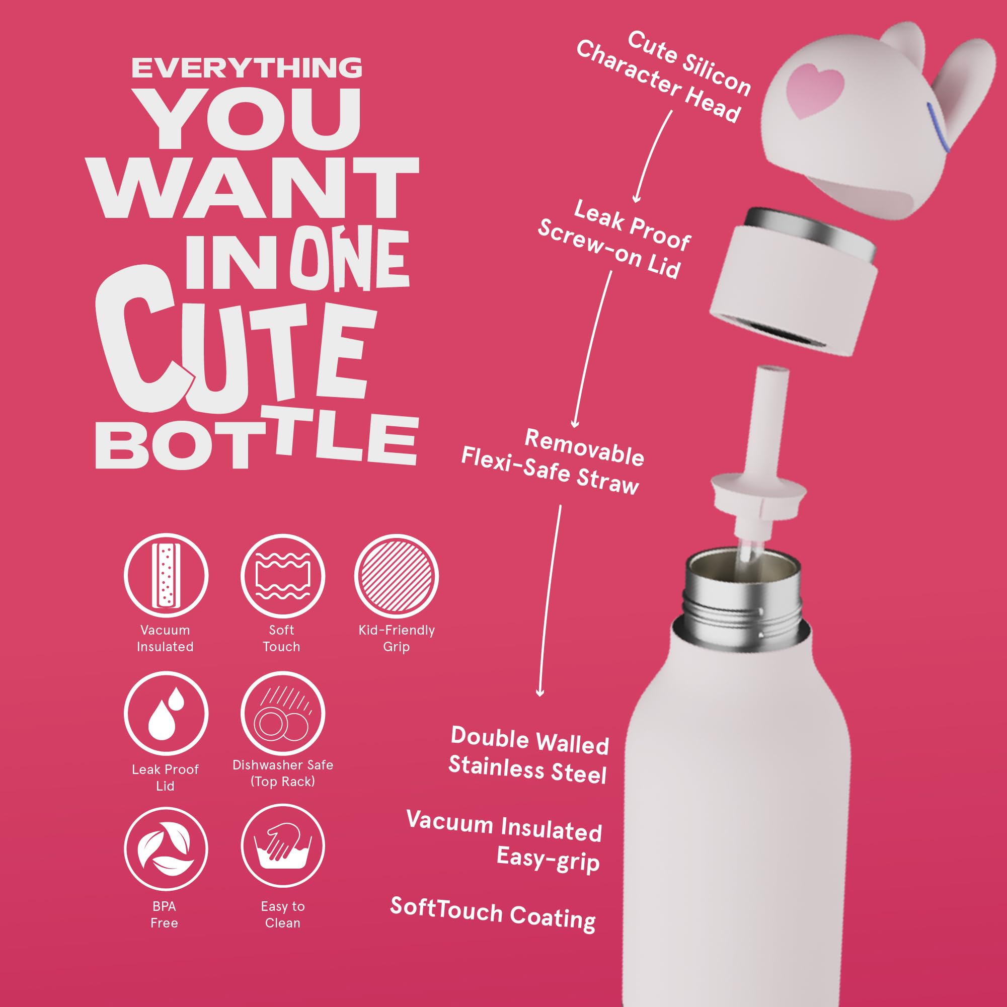 asobu Bestie Bouteille Bouteille d'eau isotherme en acier inoxydable avec tête d'animal souple amovible amusante à boire pour enfants et adolescents avec paille flexible réutilisable 473 ml (Dinosaure asobu Bestie Bouteille Bouteille d'eau isotherme en acier inoxydable avec tête d'animal souple amovible amusante à boire pour enfants et adolescents avec paille flexible réutilisable 473 ml (Dinosaure