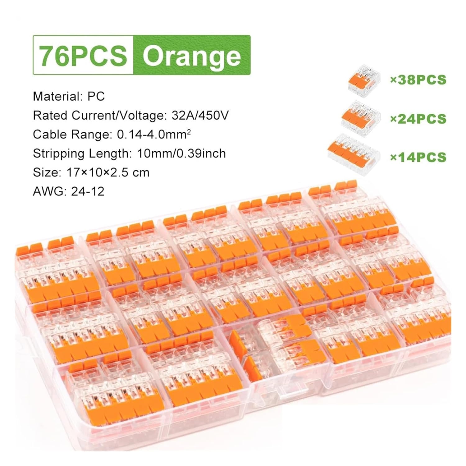 Universal Compact Wiring Splicing Conector Wire Connectors Set Universal Compact Wiring Terminal Block for Home Fast Push-in Electrical Lever Wire Connector 2/3/5 Pin(Orange 76PCS)