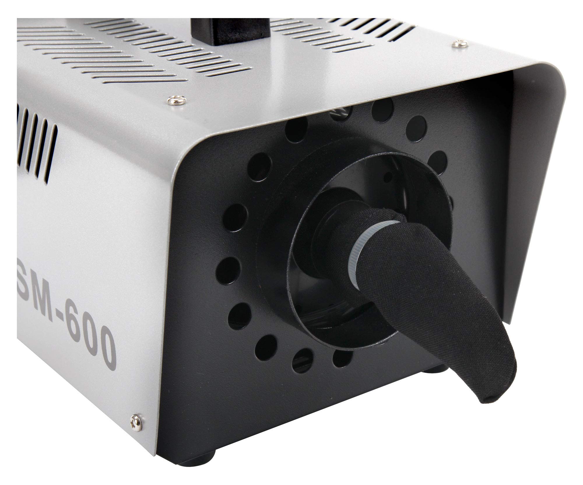 Showlite SM-600 Macchina della Neve 600W con telecomando radio (30 m³/min emissione neve, nessun tempo di riscaldamento, capacità serbatoio: 1 litro, incl. staffa di sospensione) argento