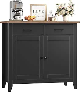 Armoire Cuisine Blanche Avec 2 Portes Et 2 Tiroirs - Meuble Rangement Style Campagnard - Étagères Réglables - 178,5x75x38 Cm