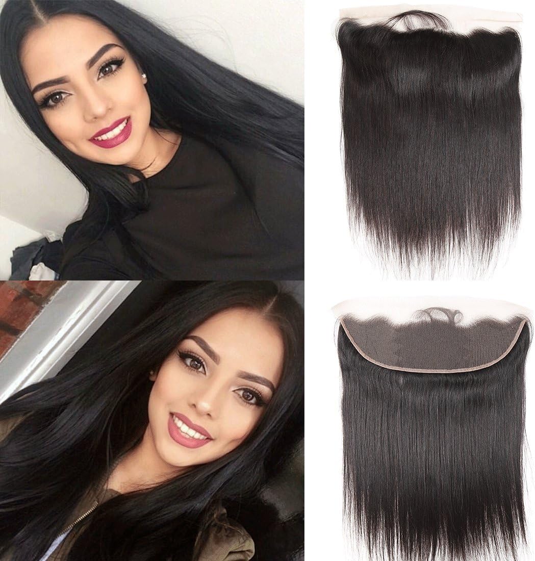 Hiyorlik Straight Frontal Closure Brazilian Human Hair Virgin Hair Swiss Lace with Baby Hair Straight Unprocessed Short Hair Closure Only 10 inch
