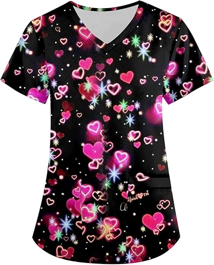 OIOLOYJM Printed Scrub Tops Women V Neck Short Sleeve Plus Size Scrubs for Womens Nursing Uniforms Shirts with Pockets