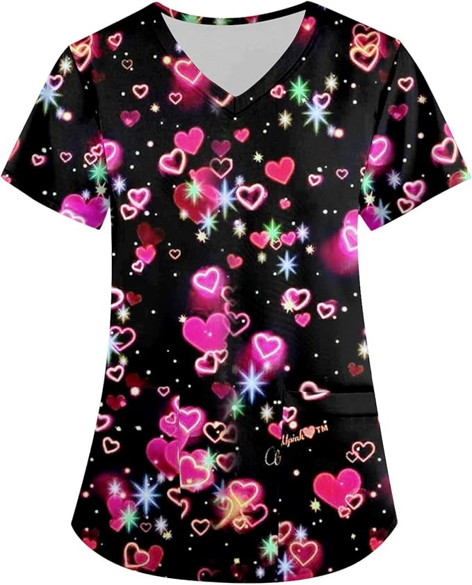 OIOLOYJM Printed Scrub Tops Women V Neck Short Sleeve Plus Size Scrubs for Womens Nursing Uniforms Shirts with Pockets