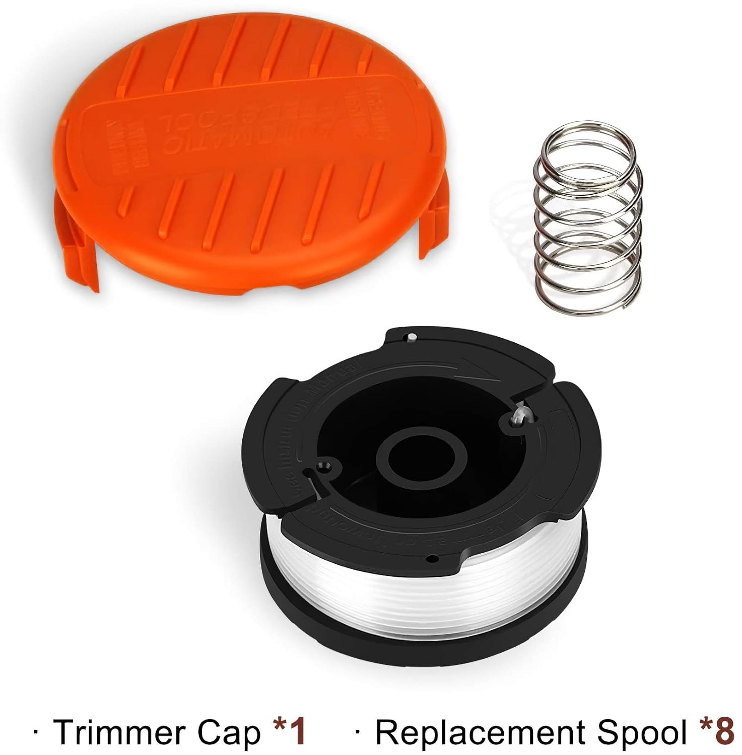 SUERW Line String Trimmer Replacement Spool, 30ft 0.065" Replacement Autofeed Spool for Black+Decker String Trimmer [8 x Replacement Line + 1 x Replacement Cap +1 x Replacement Spool Spring]