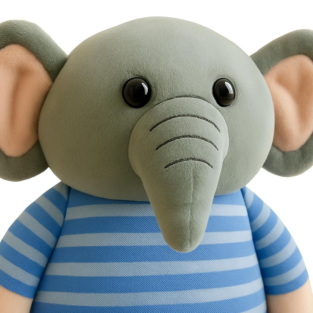 Fun4you Elephant Soft Toy for Kids 25 cm - Cute Animal Plush Toy with Red Striped Shirt - Stuffed Elephant Toy for Baby Boys & Girls - Cuddly Soft Animal Toy for Toddlers 1