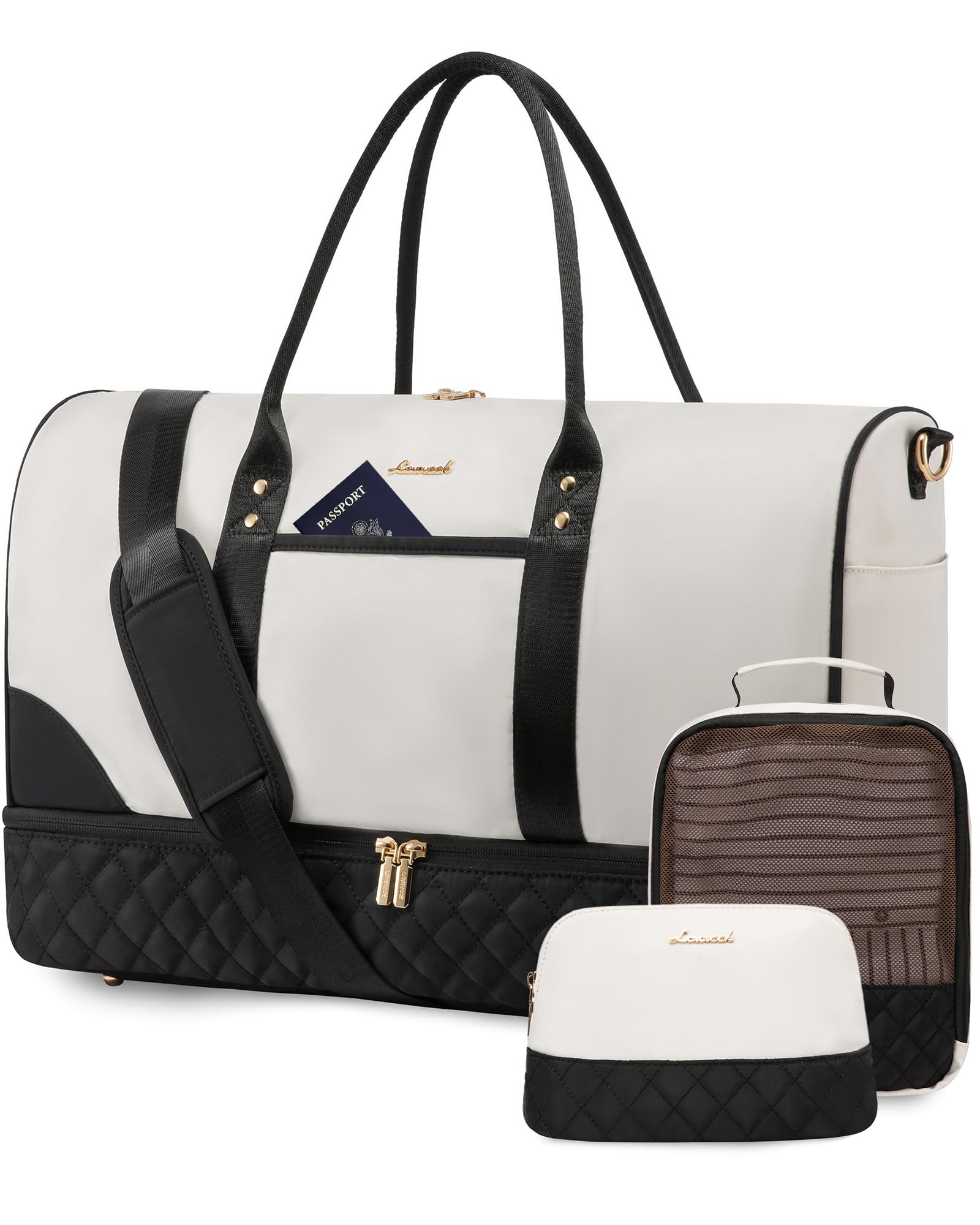 LOVEVOOK Reisetasche Damen Weekender Bag mit Schuhfach & Nassfach,3-teiliges Set Travel Duffle Sporttasche Groß,Handgepäck Tasche für Flugzeug Reisen Gym Yoga