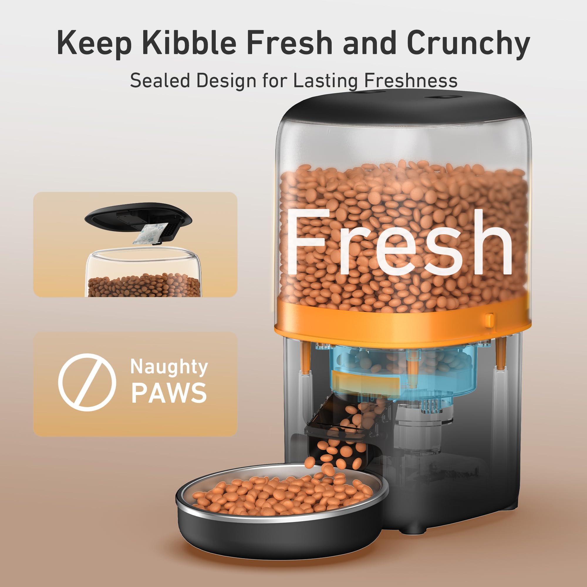 Automatic Cat Feeder, 4L Cat Food Dispenser with Anti-Jam Design, Over 180-day Battery Life, 1-6 Meals Per Day with Stainless Steel Cat Bowl, Keep Dry Food Fresh, Timed Pet Feeder Also for Small Dog view 4