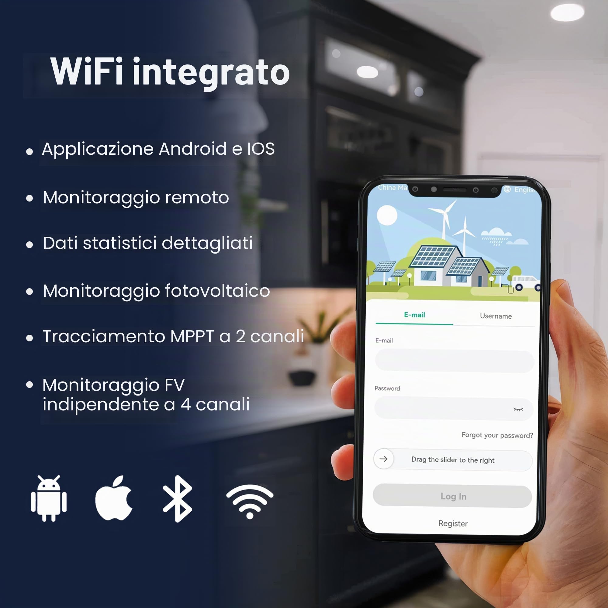 RC Micro inverter 2000 W, ingresso CC 26-60 V, inverter modulo PV, micro convertitore MPPT, Controllo dell’app tramite Wi-Fi