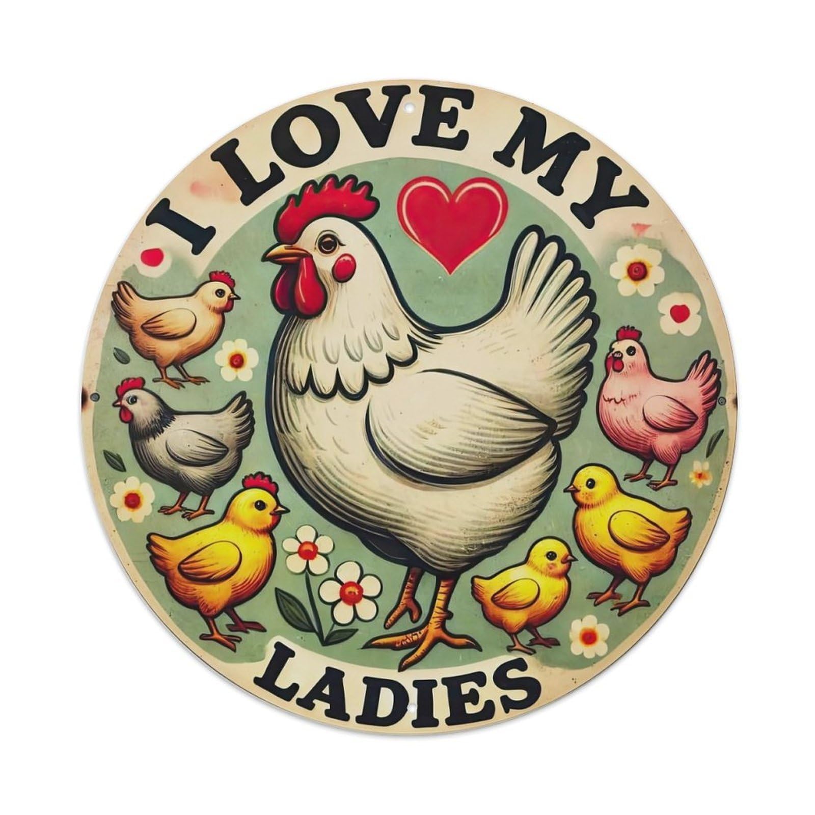 Chicken Heart Flowers Chicks Love Metal Tin Sign