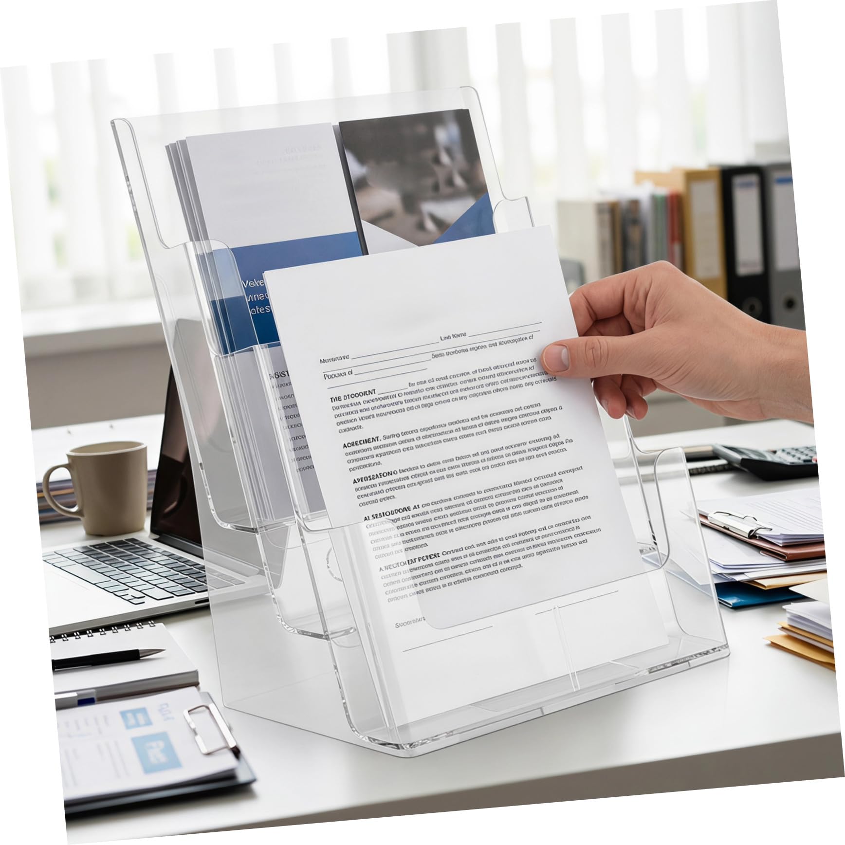 KICHOUSE Organizer a 3 Livelli in Acrilico Trasparente da Scrivania per Archiviazione Documenti e Raccoglitore per Riviste per Workspace Desktop