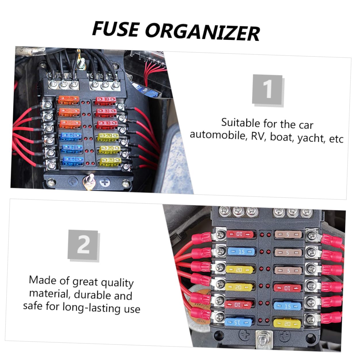 Scatola Fusibili 12 Circuiti Dc32v 100a Pbt PC per Auto e Barca | Rame Nichelato e Acciaio Inox, Luce Indicatore, Manutenzione Rapida e Protezione Dai Detriti