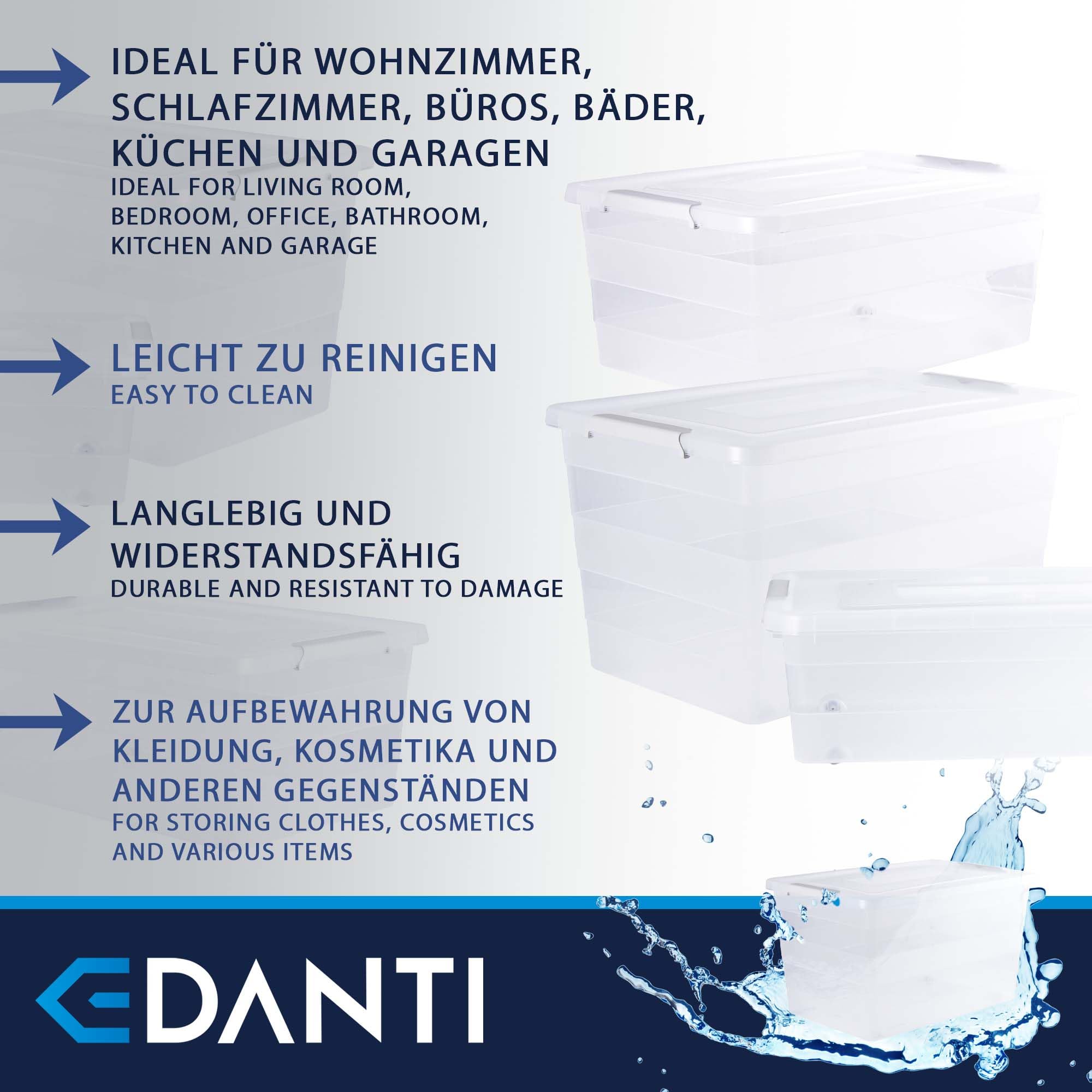 3x Aufbewahrungsbox Mit Deckel Mit Rollen 3er-Set 28L, 40L, 55L Organizer Kunststoff Behälter Container Mit Rädern Kleiderboxen Box Plastik Transparent