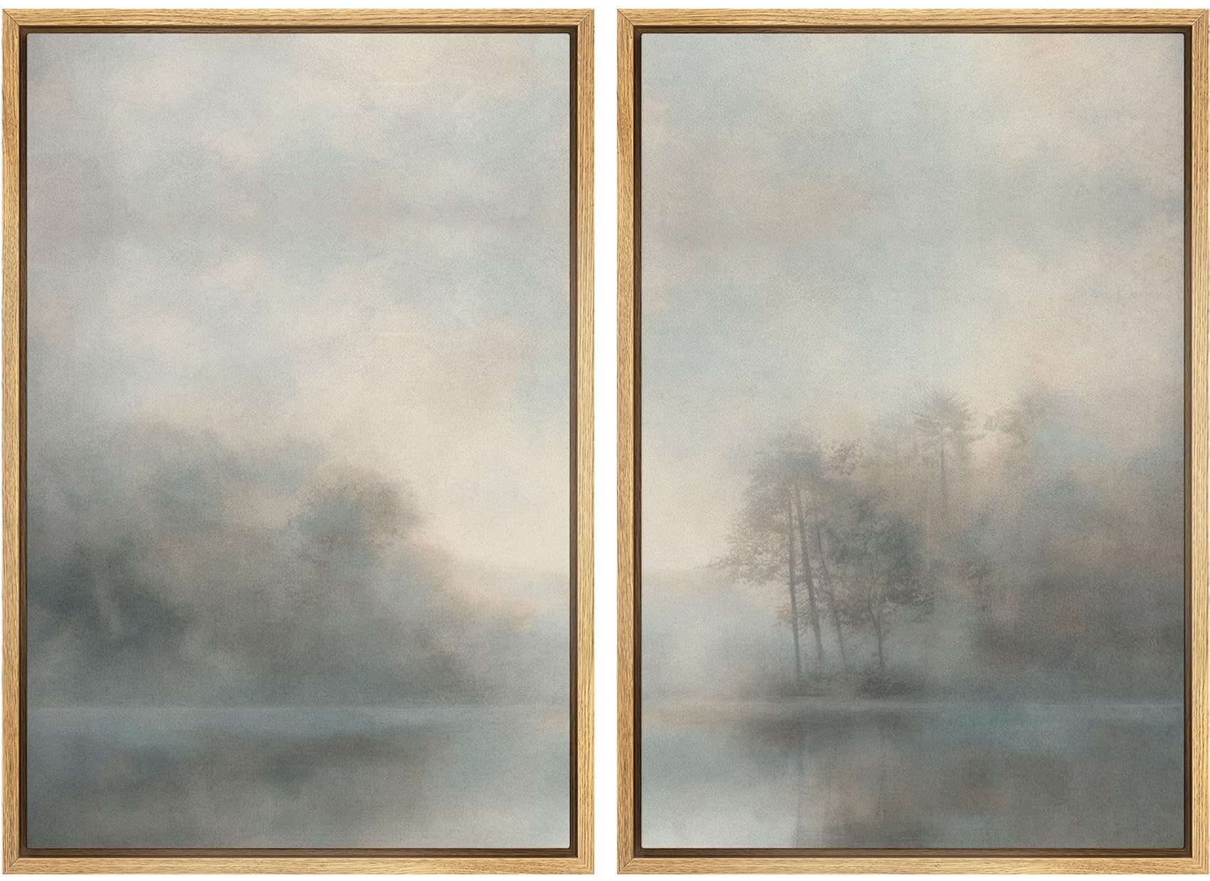 MUDECOR Framed Canvas Print Wall Art Misty Forest Reflections Tranquil Landscape Illustrations Modern Art Decorative Bohemian Calm/Zen for Living Room