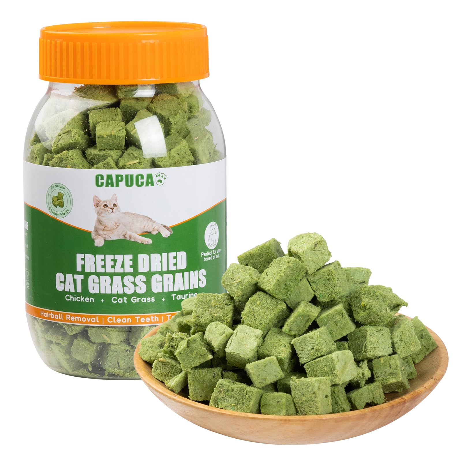 Freeze Dried Cat Grass Treats - Natural Dental Chew Sticks for Teeth Cleaning,Hairball Removal & Digestion, Crunchy Cat Snack (80g)