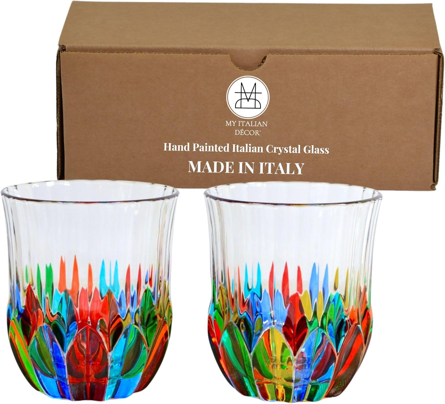 Handcrafted Italian Crystal Tumbler, Demi, 12 oz Glasses, Whiskey Glass Set, Thick Bottom Bourbon Glasses, Old Fashioned Tumbler, Gifts for Men, Handmade In Italy (SET OF 2)