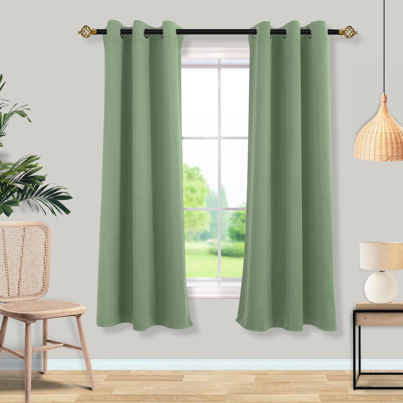 Mrs.Naturall 72 Inch Length Black Out Curtains 72 Inch Long for Living Room,Blackout Room Darkening Thermal Insulated Light Blocking Cottage Core