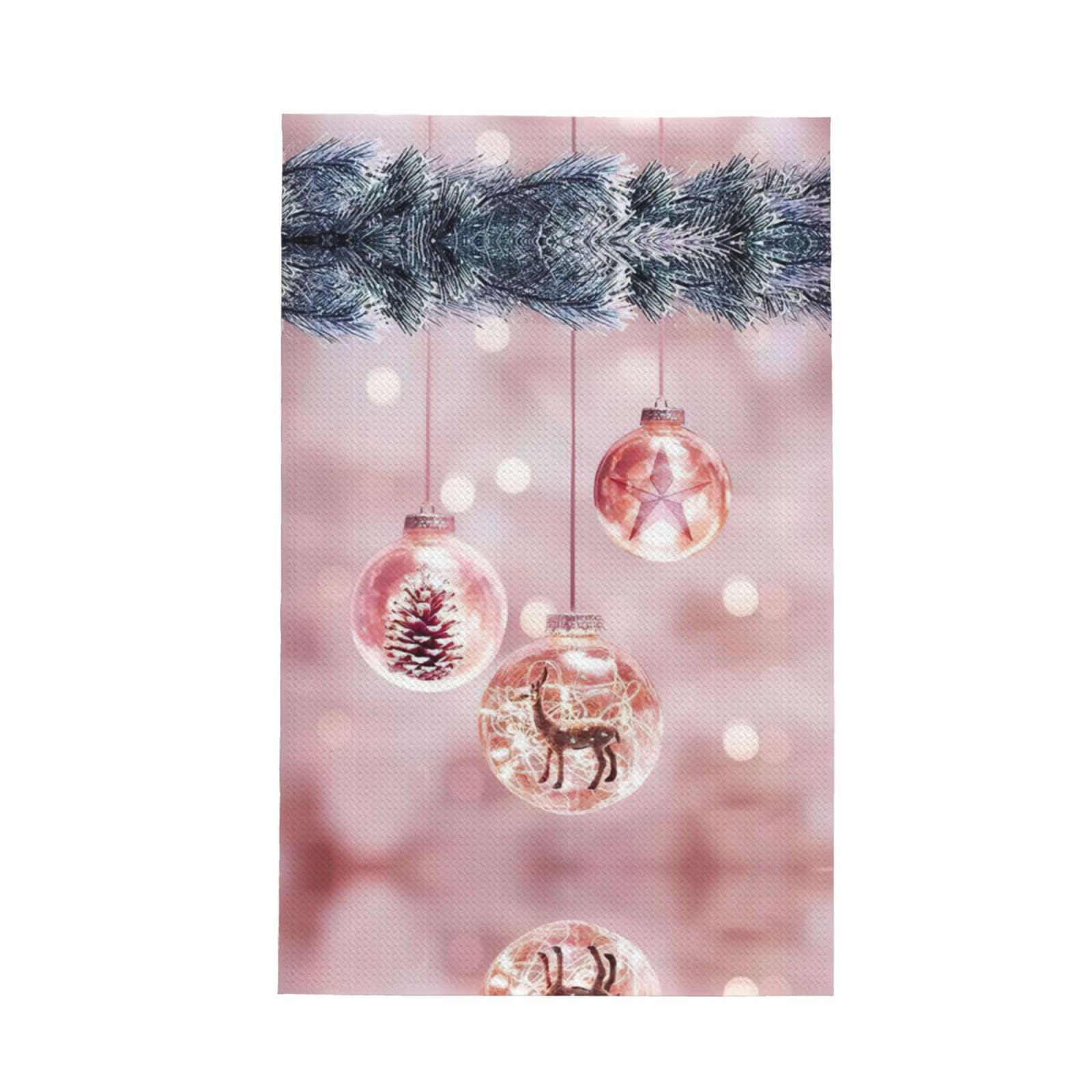 Xxahnbm Black Pink Christmas Ball Print Waffle Kitchen Towel,Absorbent Hand Towel