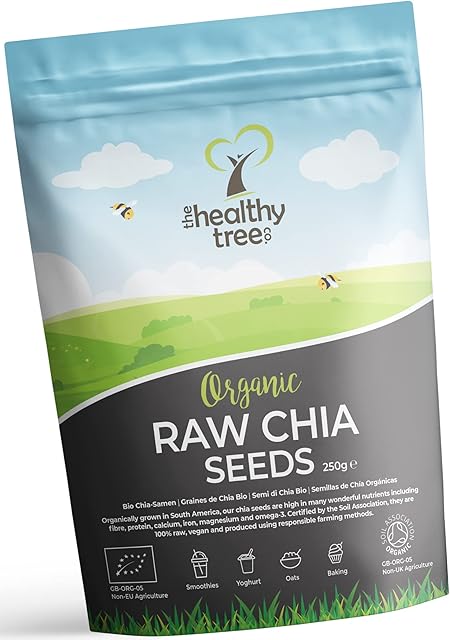 Organic Raw Chia Seeds by TheHealthyTree Company - High in Omega 3, Fibre, Protein, Calcium and Magnesium - Gluten Free Vegan Chia Seeds (250g)