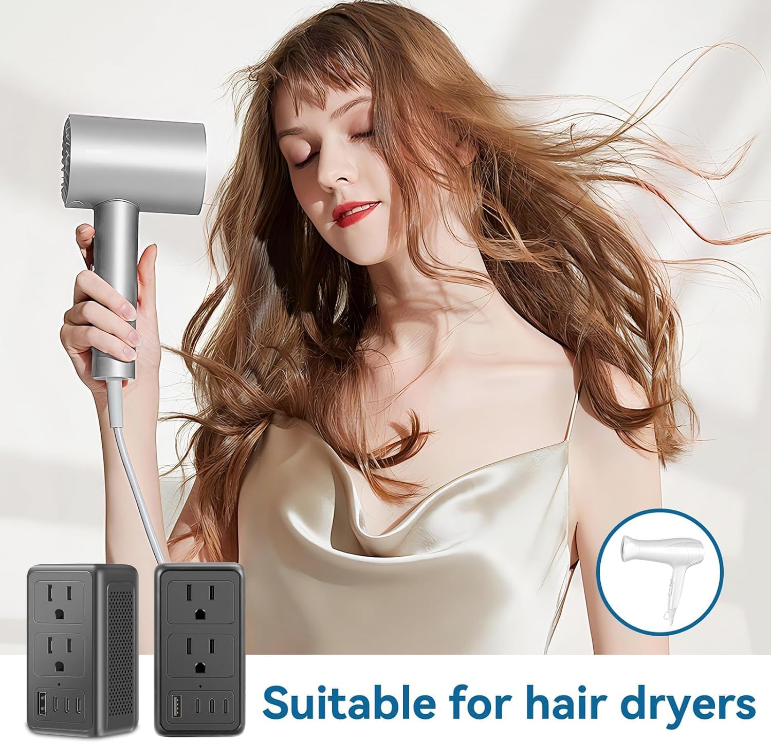 Upgraded 2000W 220V to 110V Voltage Converter US to Europe, Power Converter Adapter Combo for Hair Dryer, Power Converter European Travel Converter with 1 USB A 3 Type C for 160 Countries