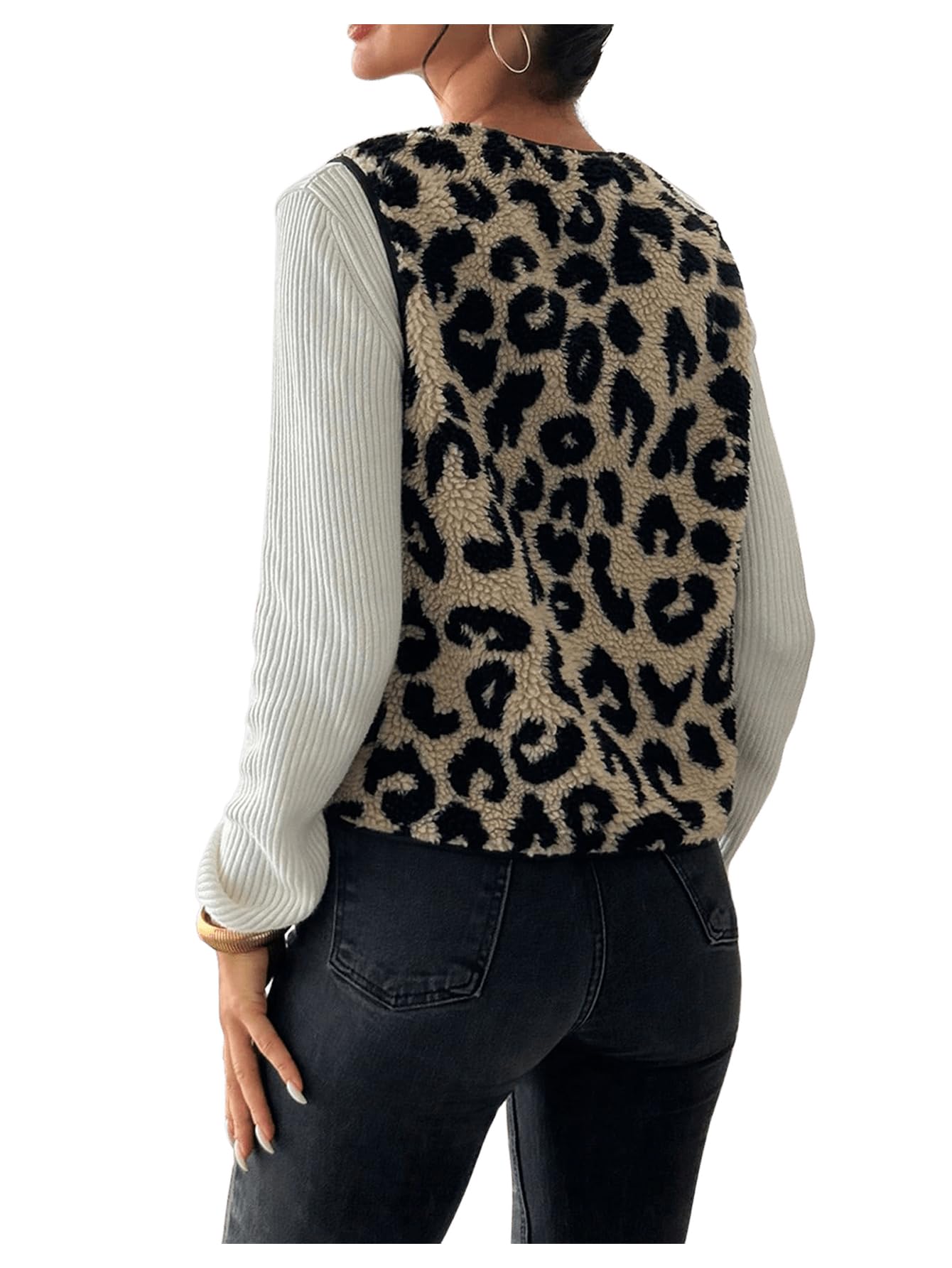 GORGLITTER Gilet sans manches pour femme - Léger - Léo - Veste en polaire - Avec boutons - Pour l'automne et l'hiver