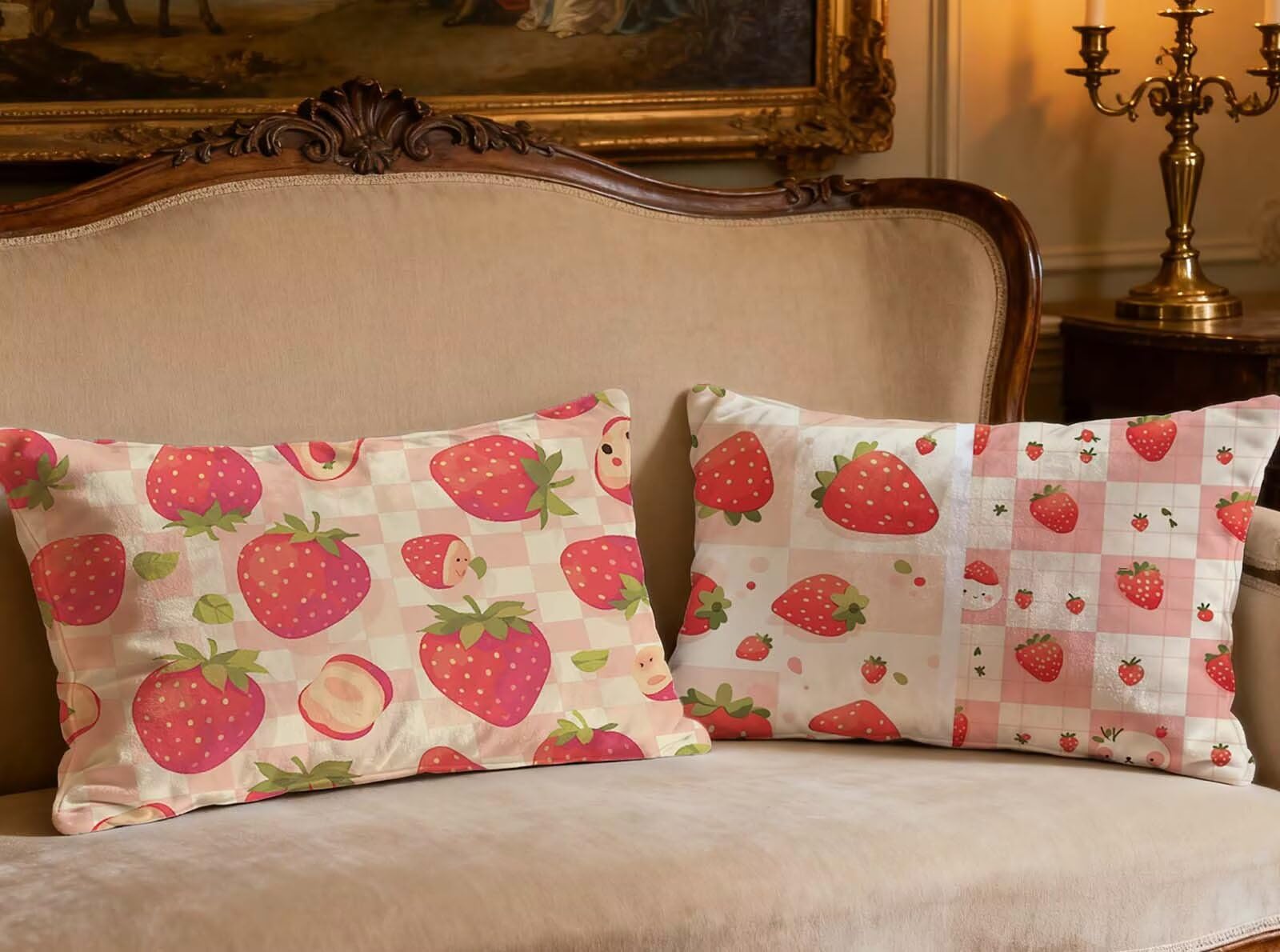 Lot de 2 housses de coussin rose 40x60 en velours doux pour salon O-526B