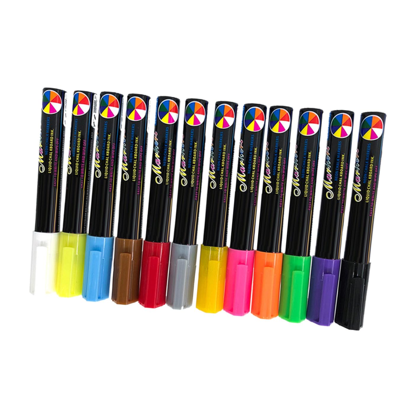 Set de 12 Rotuladores Fluorescentes Borrables de 6mm para Pizarra | Punta Redonda, Tinta Líquida, Uso en Panel LED Fluorescente, Paquete de 12 Unidades