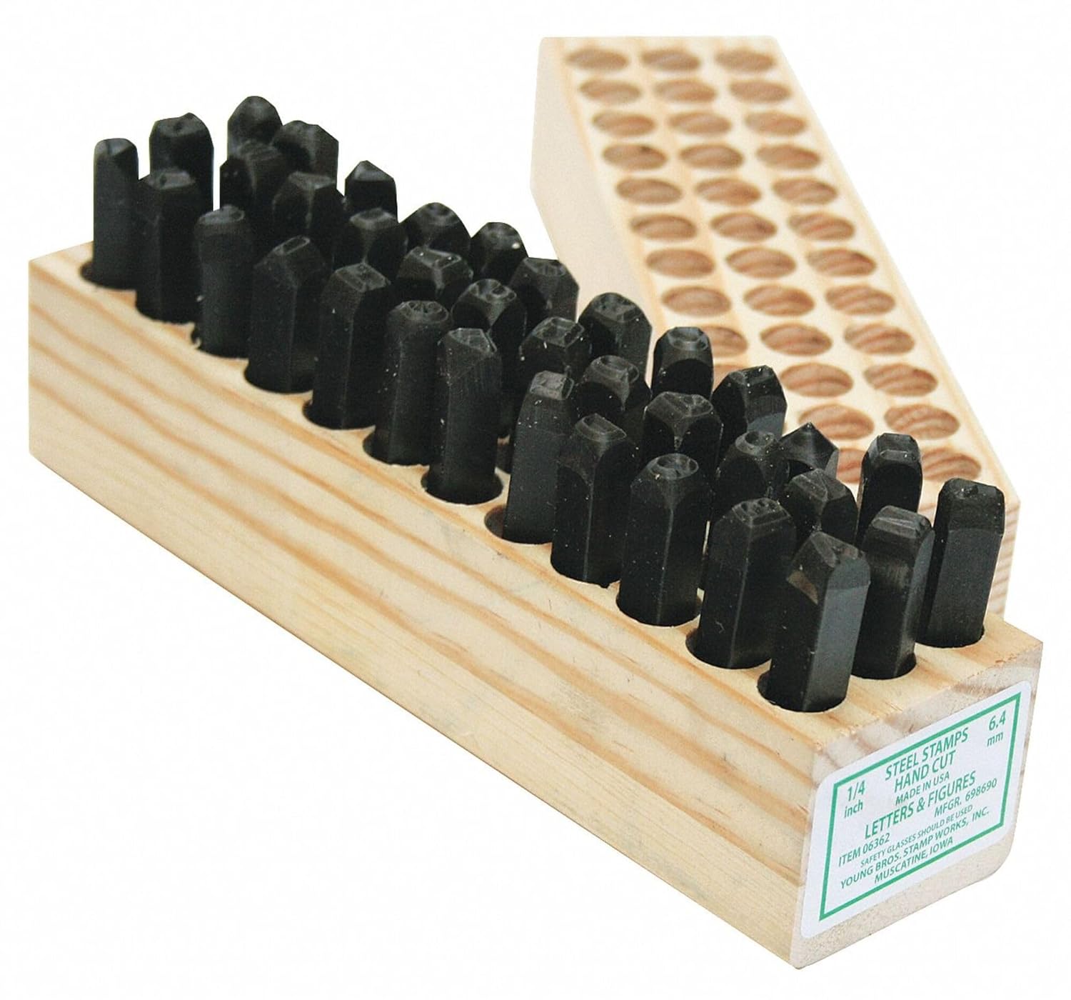 Young Bros 07362 36 Piece Hand Cut Stamp Combination Letter and Figure Set, Steel, 5/16" Character Size