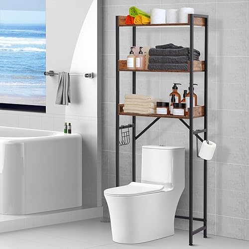 Miniatura 5 de Almacenamiento sobre el inodoro, estante organizador de baño de 3 niveles, organizador de baño, ahorro de espacio independiente con soporte de papel