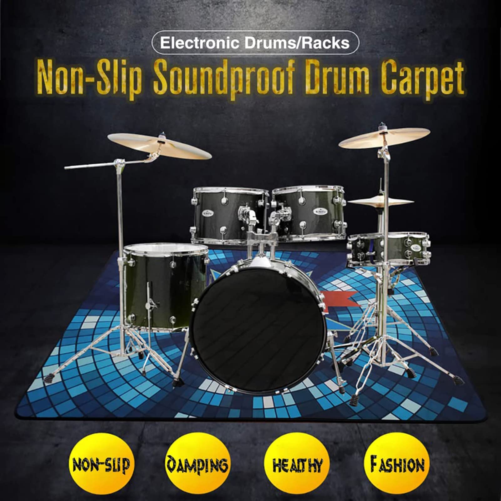 Zenithia Trommelteppich rutschfest,Teppich in Musikinstrumente & DJ-Equipment,Professionelles Elektronisches Jazz Drum Kit,für Bassdrum-Snare und Andere Musikinstrumentenmatten