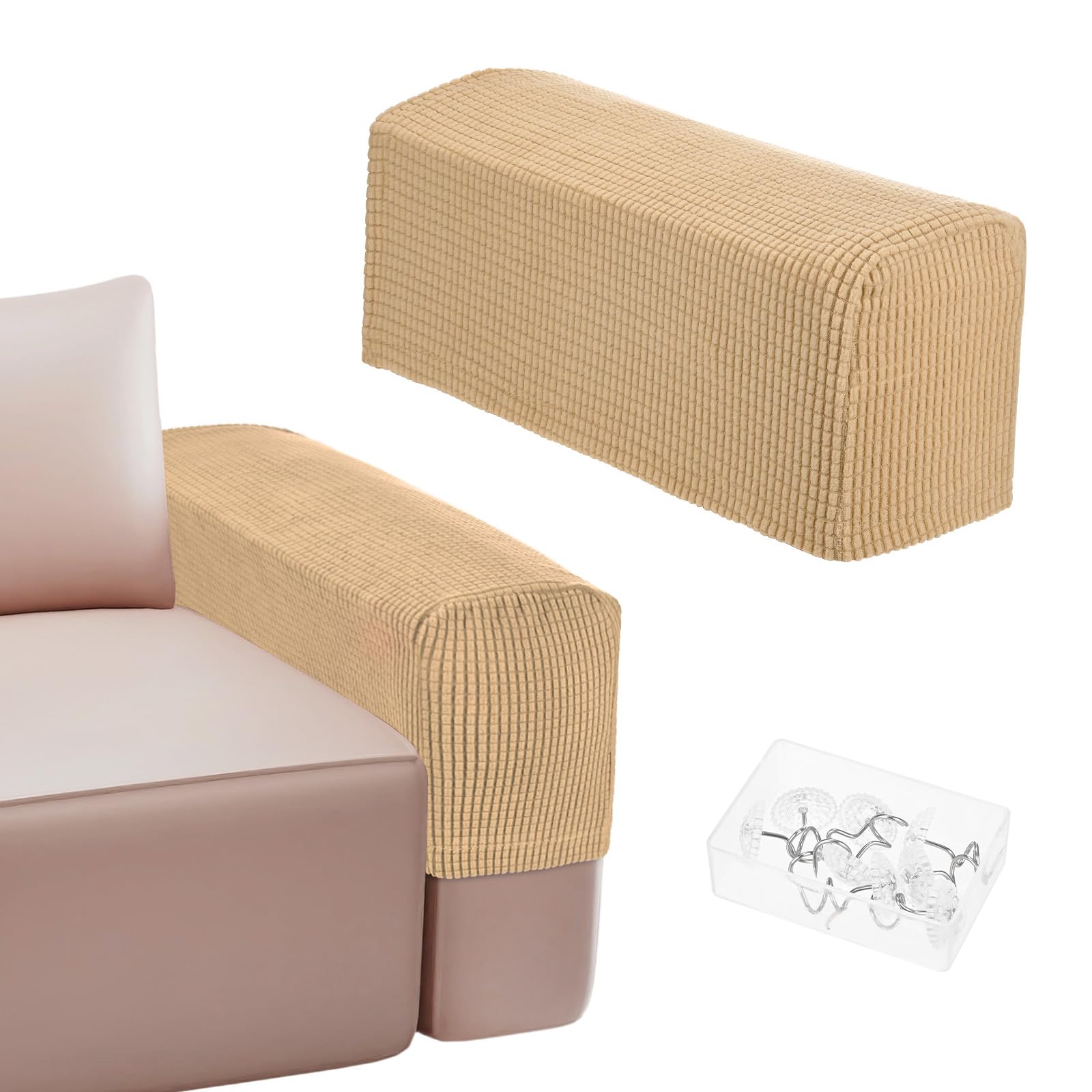 M METERXITY Couch Arm Covers, for 17.71 to 20" Length Stretch Sofa Armrest Covers Anti-Slip Armchair Slipcovers for Chairs/Couch/Recliner, Washable Furniture Armrest Protector[Khaki]