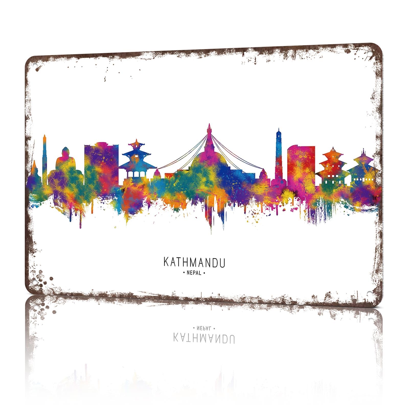 KWQDOZF Funny Signs Posters Kathmandu Nepal Skyline Wall Art Sign for Bedroom Dorm Home Garage Bar Decor 8X12inch
