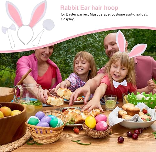 Miniatura 5 de PRETYZOOM Juego de 3 piezas de disfraz de conejo de Pascua, cola de moño y orejas de conejo, juego de cosplay para fiesta de Pascua, color negro