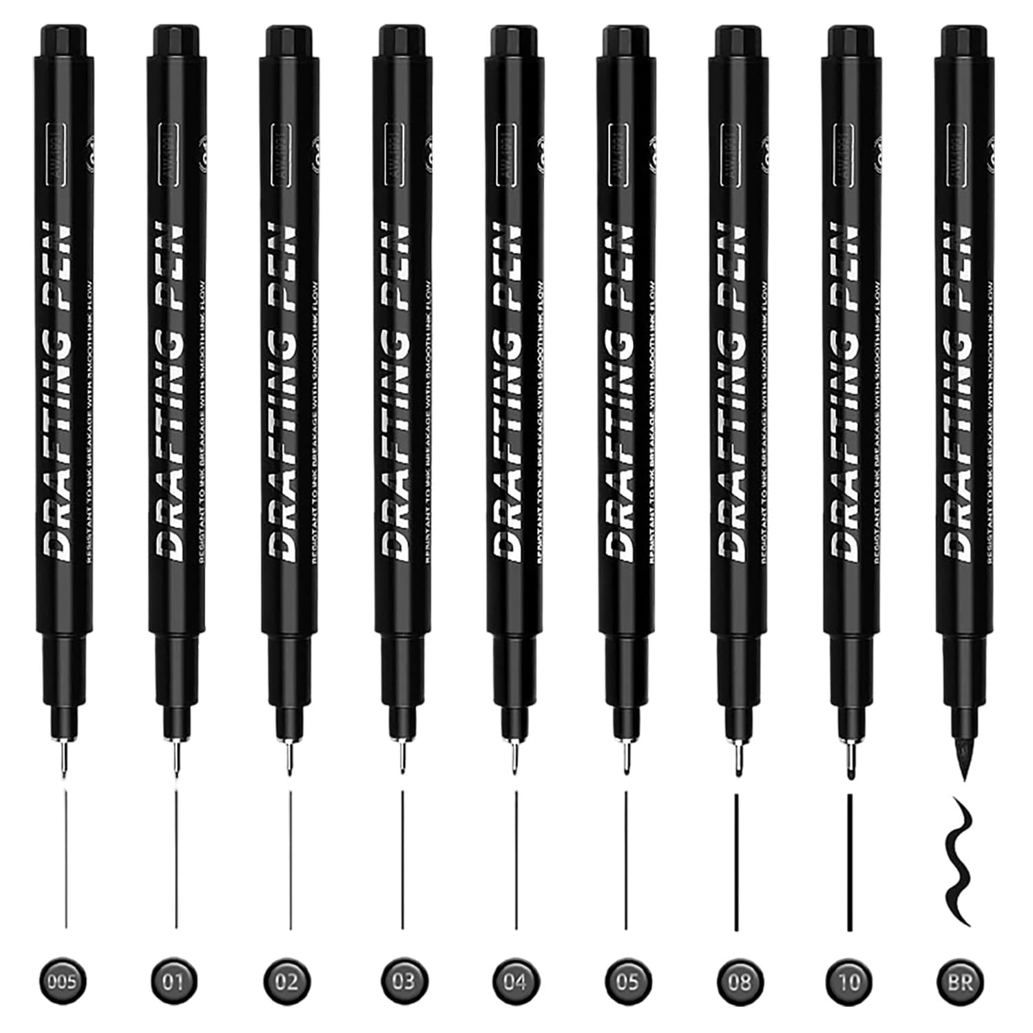 9 Pcs Bolígrafos de Caligrafía, Rotuladores para Lettering a Mano,9 Tamaños de Rotuladores dePunta Fina para Dibujo Técnico, para Escribir Tarjetas, Dibujar y Hacer Bocetos