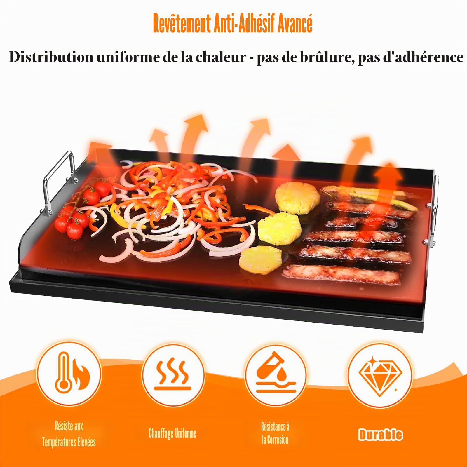GFTIME Plancha en téflon 63 x 41 cm plaque supérieure plate universelle pour barbecue gaz charbon