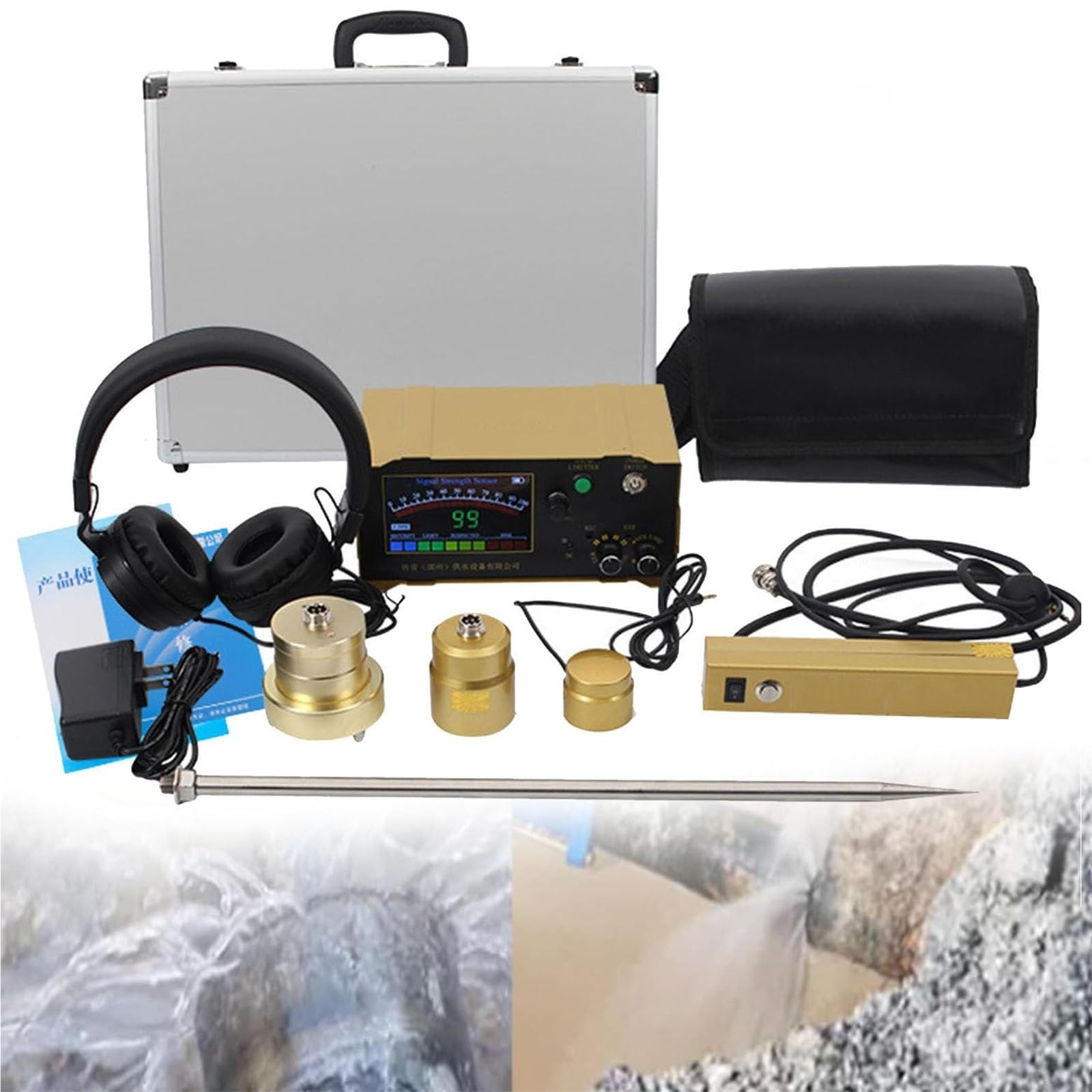 Detector Profesional Fugas Agua Subterraneo Sensor Geofono Electronico Interior Exterior Localizador Tuberias Profundidad Ajustable Marchas 1-4 Herramienta