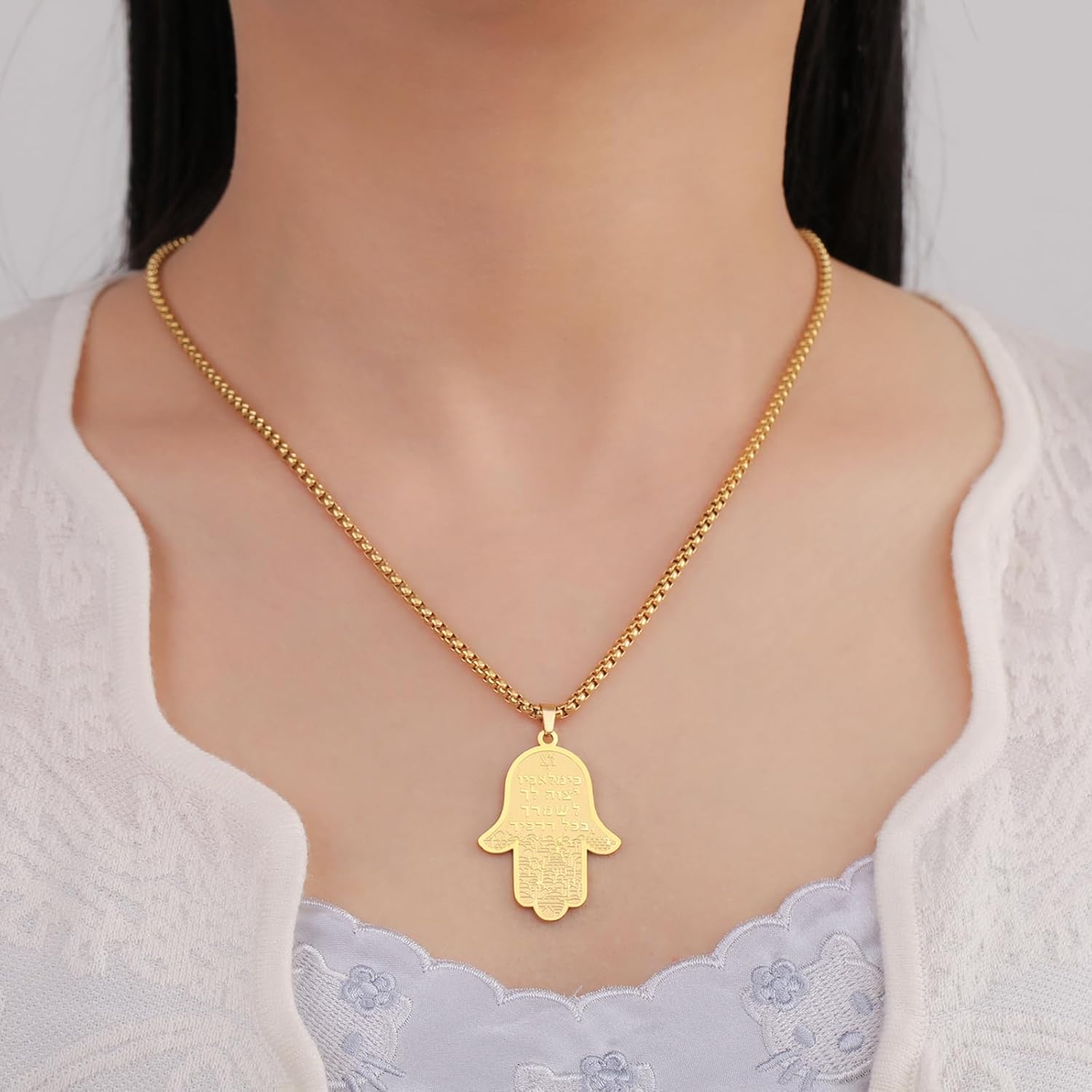 VASSAGO Hamsa Hand of Fatima Necklace Jewish Star of David Necklace for Women Men Stainless Steel Hebrew Amulet Symbol Jewelry Gift - Image 2