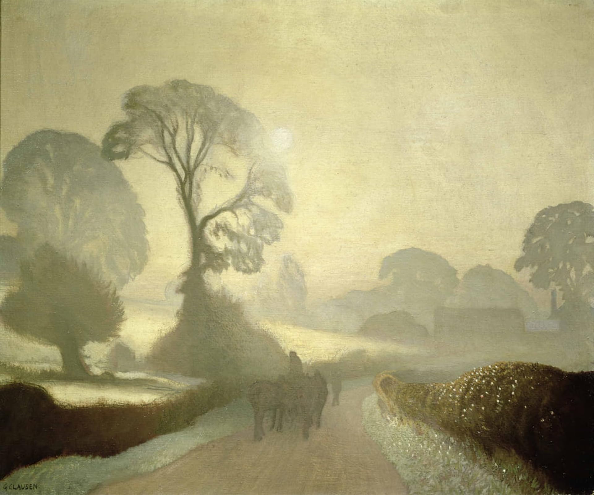 Posteriik No Frame Vintage Classic Picture Landscape Artwork October Morning By George Clausen Portrait Canvas Painting For Office Home Decor 60X90cm