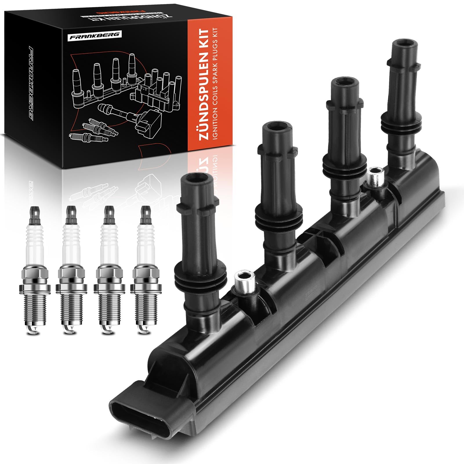 Frankberg 1 bobina di accensione + 4 candele 55579072 | Compatibile con: Corsa D S07, Aveo Hatchback T300, Ampera R12, Cascade W13, volt, Astra J P10, Corsa E X15