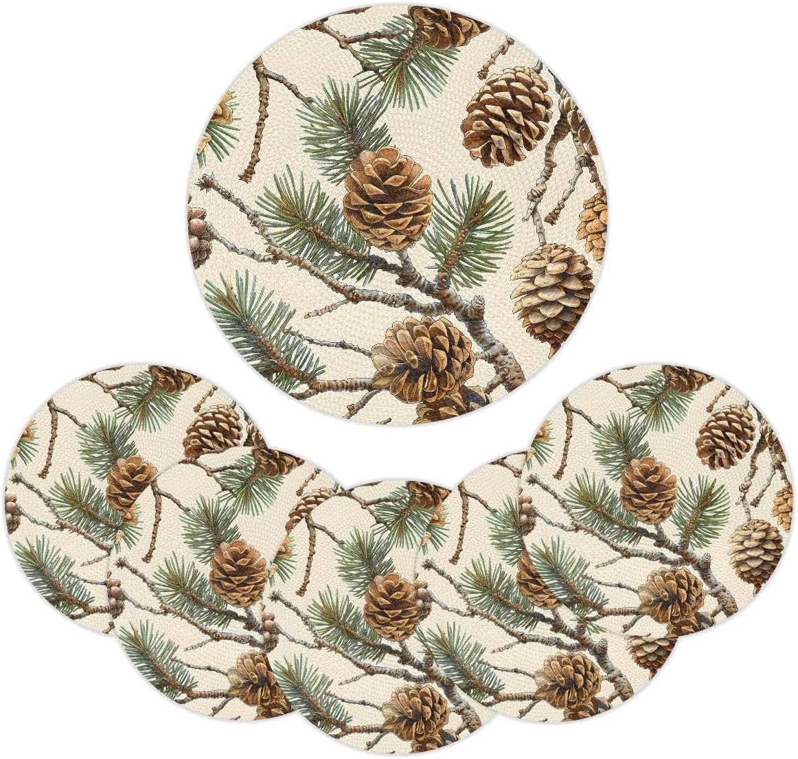 Round Braided Placemats Set of 6 Pinecone Table Mats for Dining Tables 15 Inch Woven Heat Resistant Place Mats for Kitchen Dining Indoor Outdoor