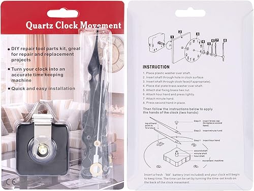 Miniatura 7 de Hicarer Mecanismo de movimiento del motor del reloj, mecanismo de movimiento, piezas de repuesto con 3 pares diferentes de manecillas (eje de 1.2