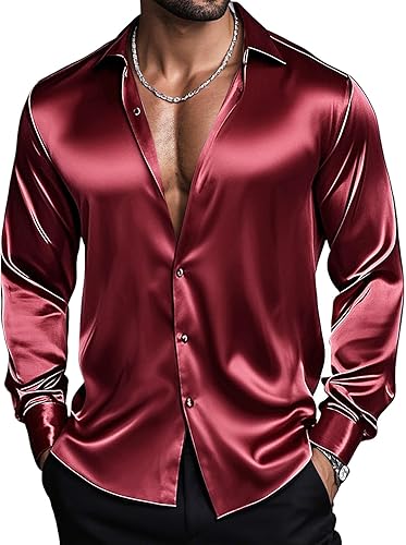 Barry.Wang Camisas de vestir elásticas para hombre, de manga larga, con botones, formales, informales, negocios, bailes, fiestas, bodas