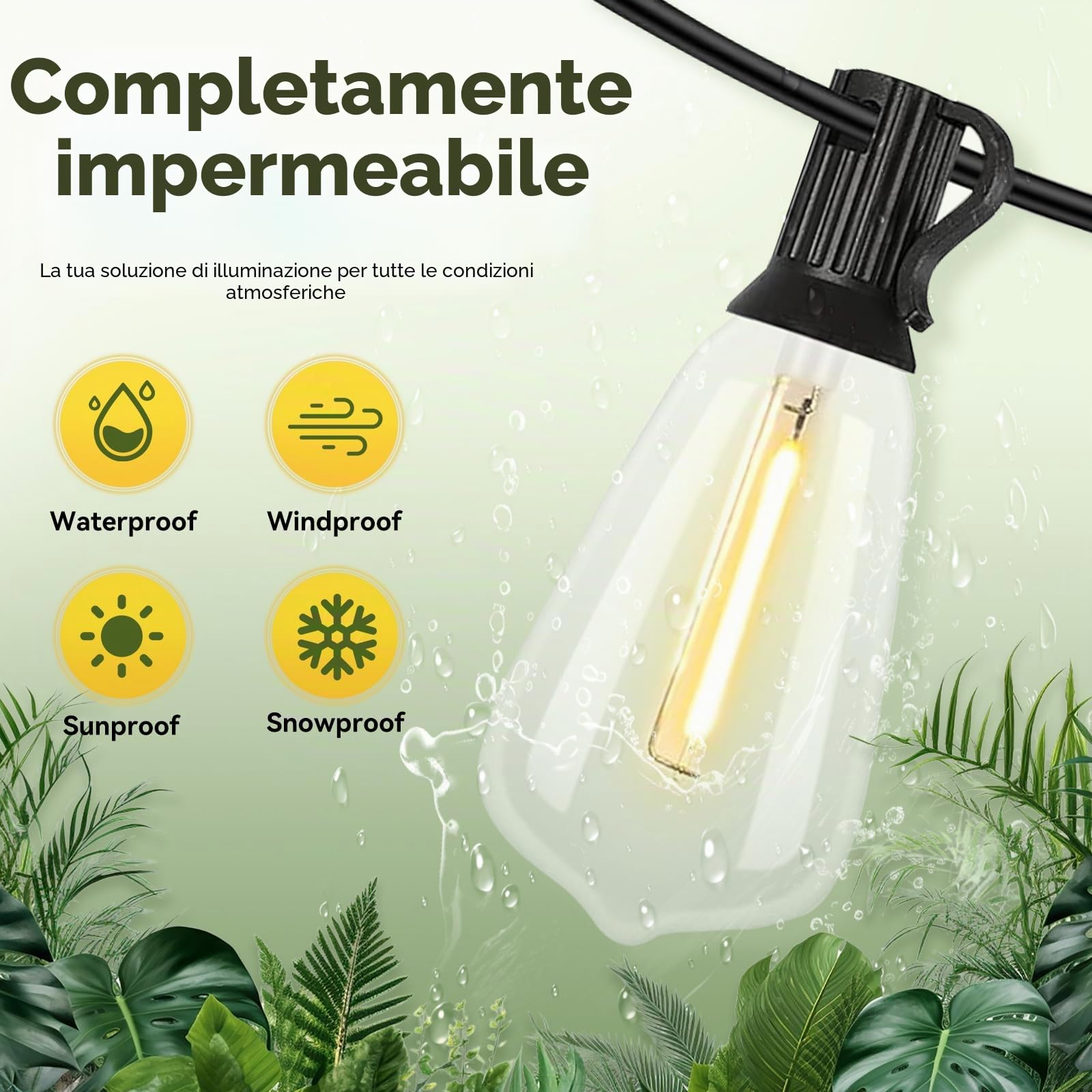 Lampade a Catena Esterno ST38 45M/150FT, 77 Lampadine LED +2 di Ricambio, Impermeabili IP44, Luce Calda 2200K, per Giardino Terrazzo Feste