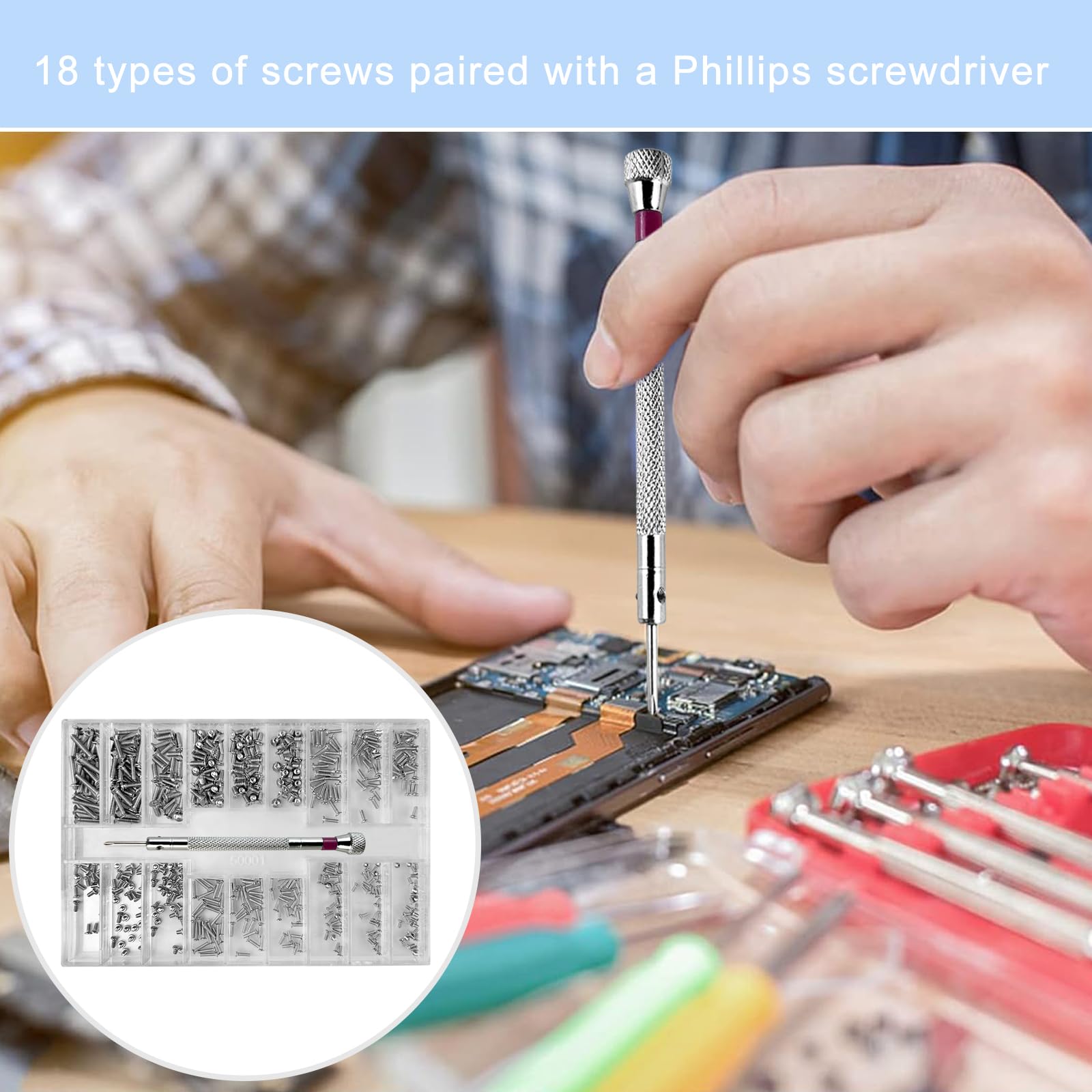 Diompirux 500 Pezzi Micro Viti con Cacciavite, Set di Mini Viti Autofilettanti, con Testa a Croce Tonda, 18 taglie di viti, per riparazione di occhiali, orologi, laptop, piccoli prodotti elettronici
