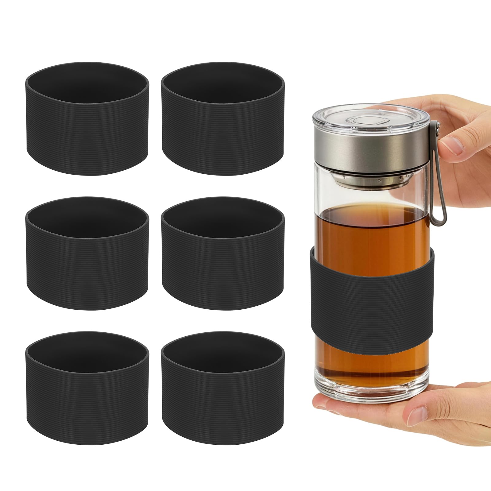 sourcing map 6Pcs Silicone Cup Sleeves 8.5cm Coffee Cup Sleeve Black