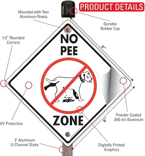 Miniatura 2 de Letrero de "No Dog Peeing Yard" – Letrero de zona de orina de perro (6 x 6 pulgadas) premontado en una estaca de aluminio de 2 pies – Exterior de