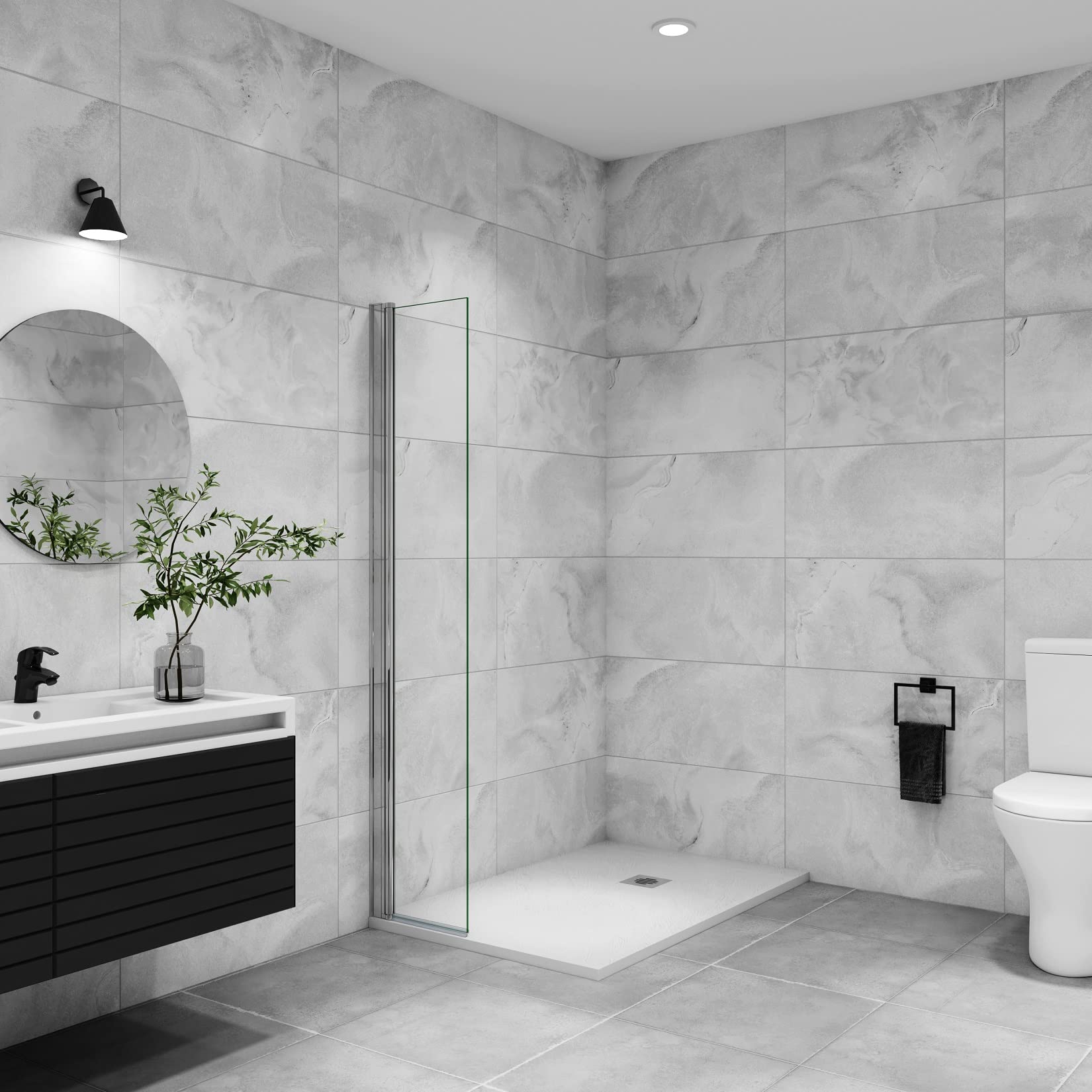 AICA paroi de douche à l'italienne pivotante 55x200cm paroi de douche retour pivotant mural en verre 6mm anticalcaire, profilé en alu chromé