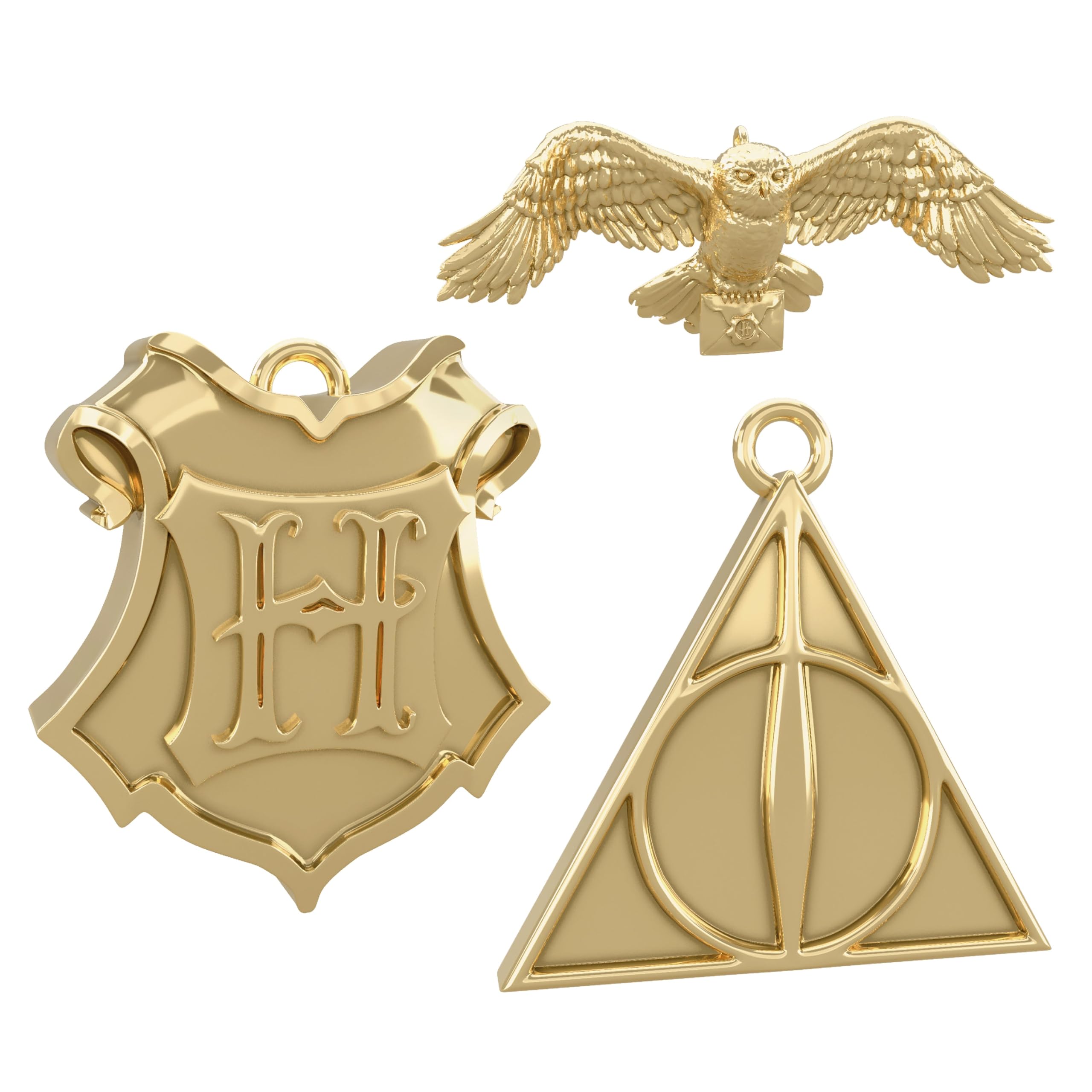 Hallmark Gold Keepsake Harry Potter™ Ornaments - 3 Pack Deathly Hallows, Hedwig & Hogwarts Crest Design