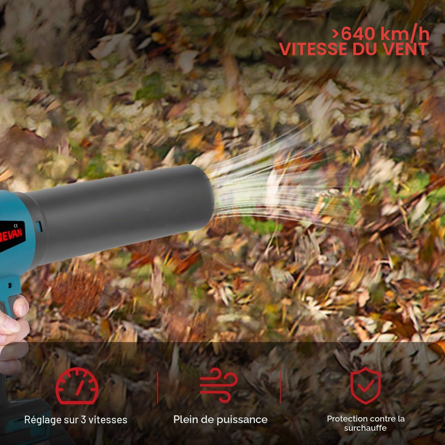 ONEVAN Souffleur Turbo sans Fil, 648km/h souffleur a Batterie sans balais avec 2 Batteries 6Ah, Force de soufflage 2kg, souffleur de Feuilles Puissant, souffleur Jardin per Feuilles, Neige, Gravier