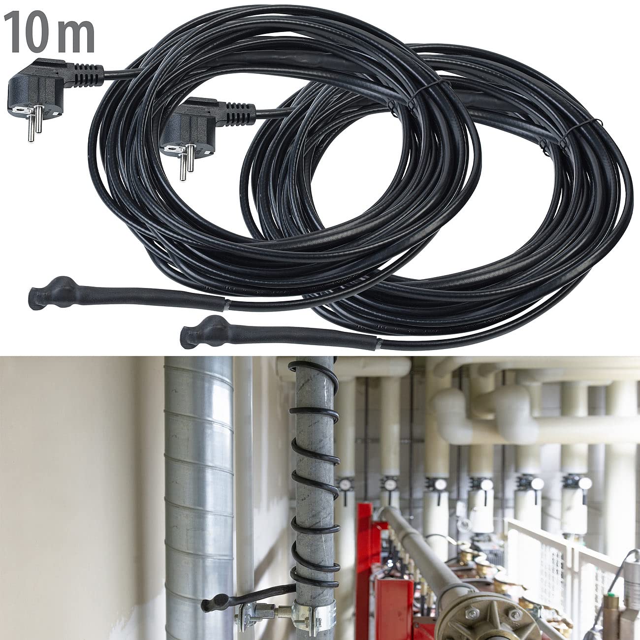 Royal Gardineer Dachrinnenheizung: 2er-Set Frostschutzkabel mit Thermostat, 10 m Heizkabel, 150 W, IPX7 (Pflanzenheizung mit Thermostat, Frostschutzkabel für Pflanzen, Eis)