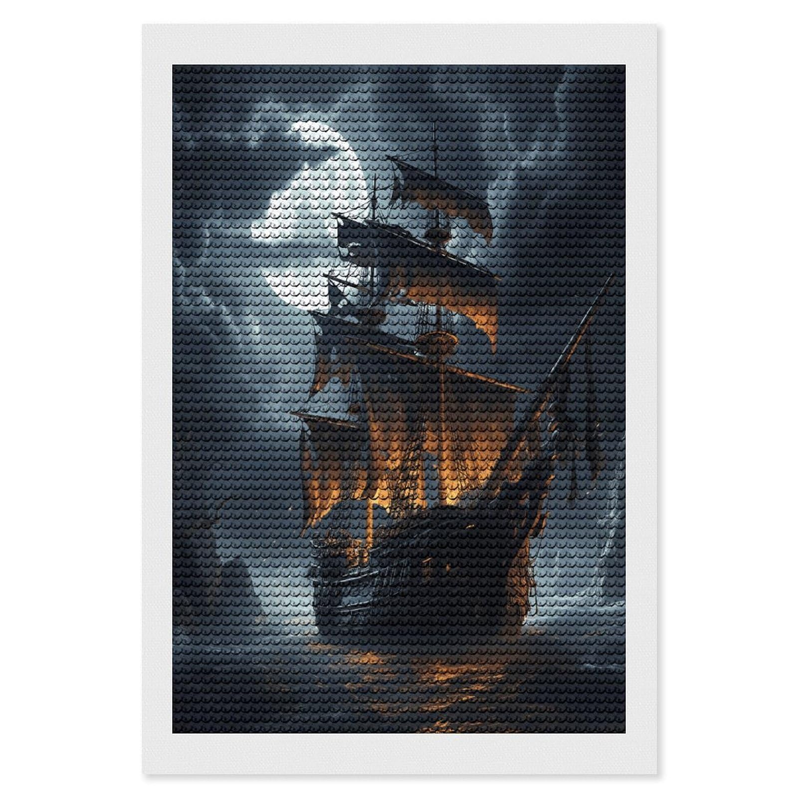 VstaDank Pirate Sailboat Full Moon Diamond Painting Kits Exquisite DIY Full Round Drill Diamond Dots Painting for Adults Beginner Diamond Photo Paint with Diamond Picture Art Wall Decor 8"x12"